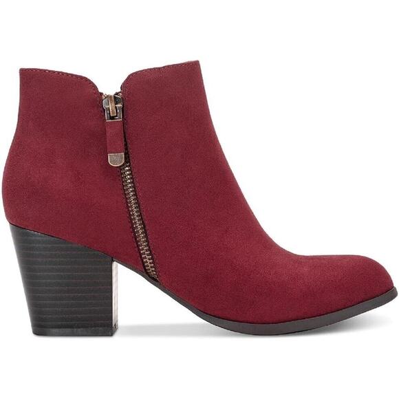 Style & Co. Womens Masrinaaf Suede Block Heel Booties Red 6 Medium (B,M) - Picture 2 of 3